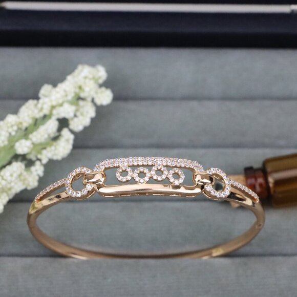 Elegant Rose Gold Bangle with Circle Accents and Crystal Detailing, XPBL0421 - Picture 9 of 11